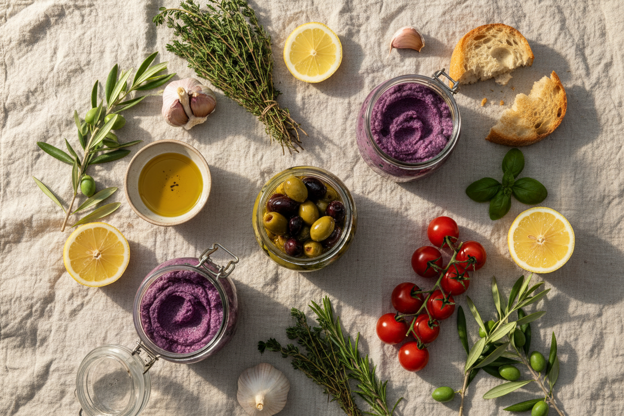 Flat Lay Mediterranean Product Jars